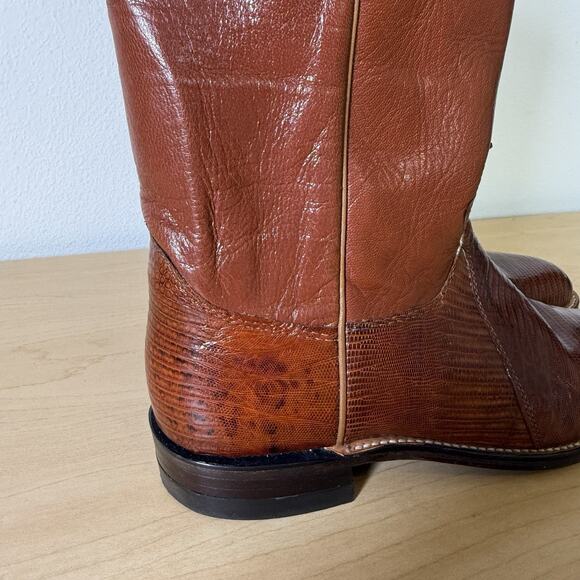 Justin Lizard Boots Women's 7 C Wide 3113 Cowgirl Boots Peanut Brittle Western - Picture 2 of 13